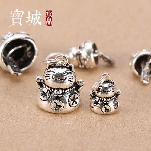 招财猫宝城s925泰银水晶铃铛挂件