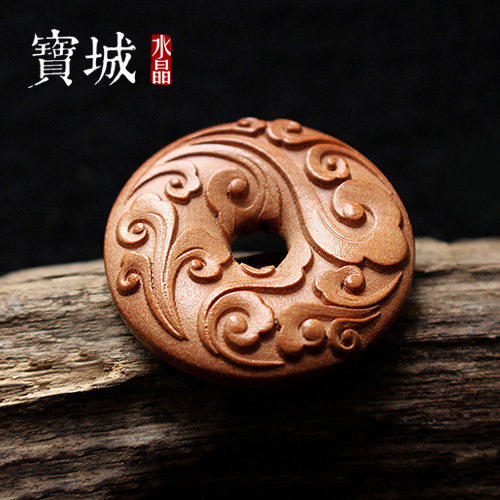 野生桃木雕刻祥云平安扣 diy手工红绳编织项链毛衣链饰品配件材料