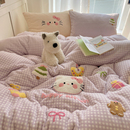 晚安猫ins风卡通毛巾绣牛奶绒四件套被套圣诞系列三件套床笠床品