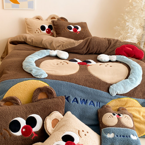 立体重工加厚牛奶绒四件套