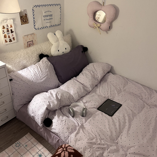 晚安猫芋泥啵啵球球款亲肤柔软水洗棉四件套舒适简约宿舍三件套