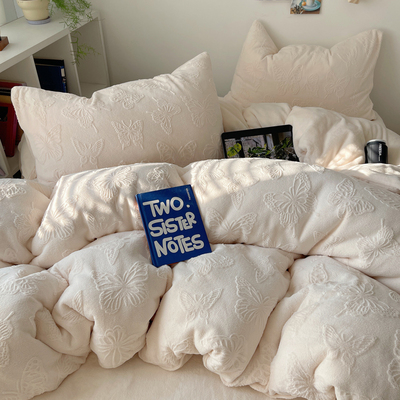 立体雕花A类牛奶绒四件套