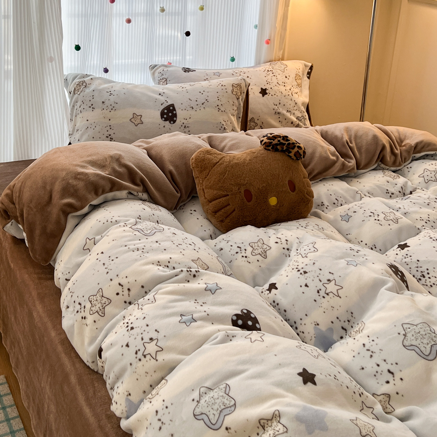 韩系海盐星星牛奶绒四件套