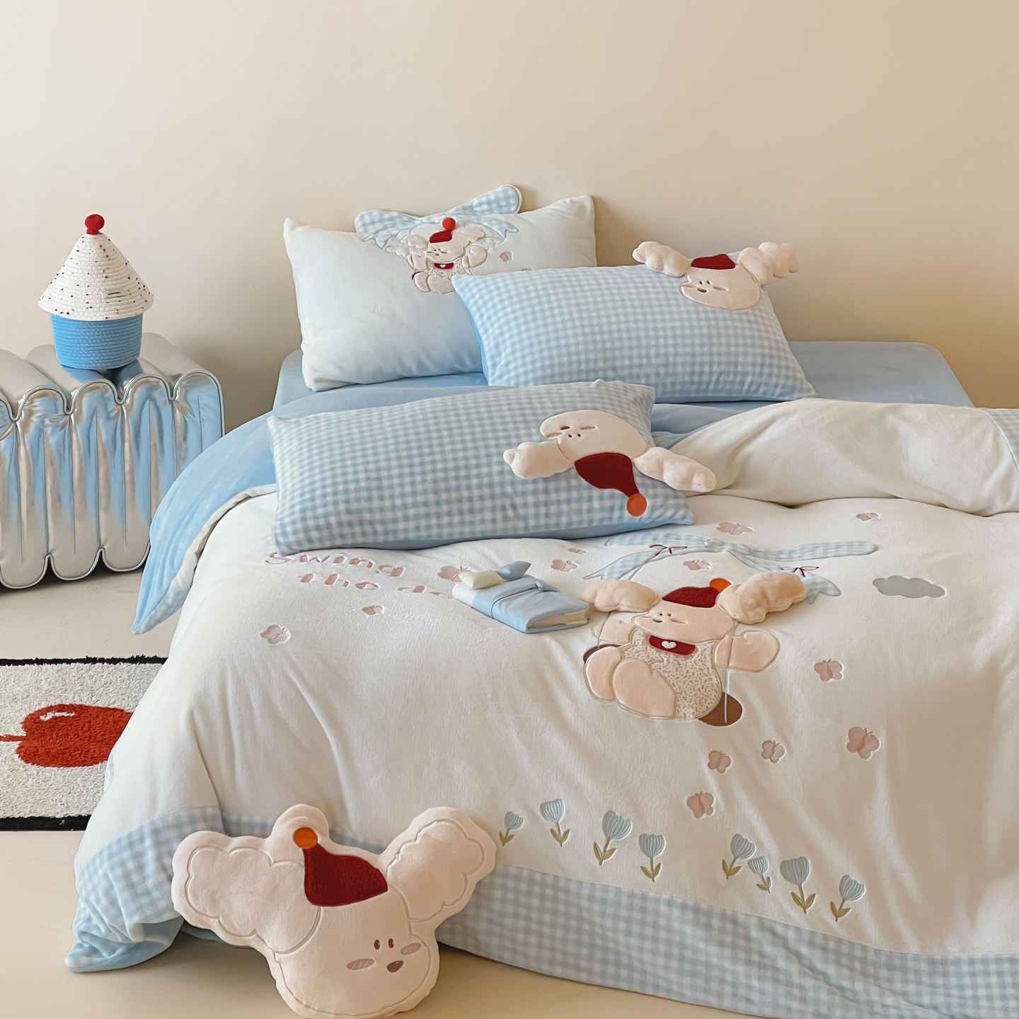 卡通小清新加厚牛奶绒四件套