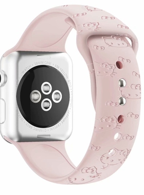 适用applewatch9硅胶手表带苹果iwatch5678SE粉色kitty卡通表带女