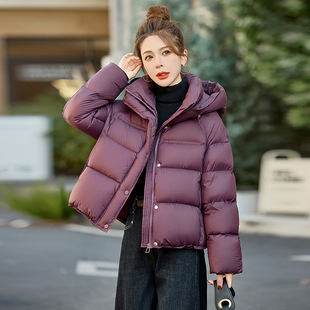 意尔康短款羽绒服女2025冬季新款高端洋气小个子连帽白鸭绒面包服