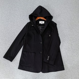 韩版 2022新款 百搭黑色上衣 外套休闲连帽小西装 品牌撤柜春秋女短款