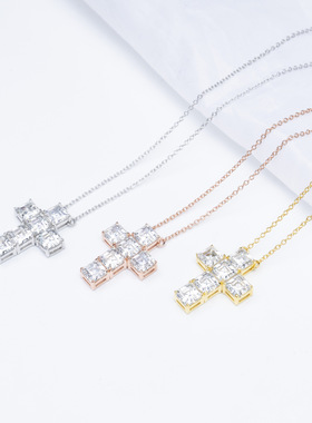 925银镶D色莫桑石十字架项链