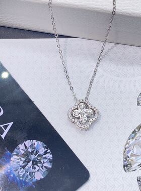 四叶草D色莫桑石S925镀金锁骨链