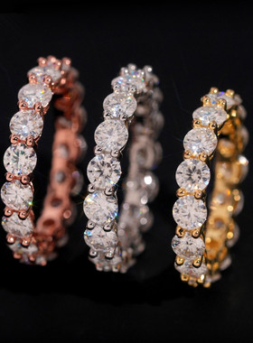 嘻哈925银D色VVS莫桑石戒指