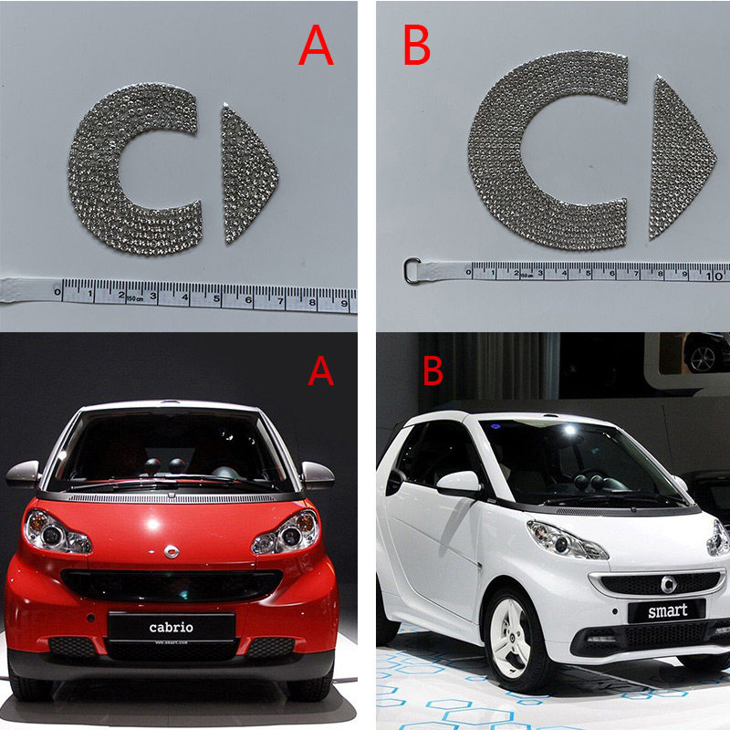 适用奔驰smart前标镶钻车标装饰贴09-14年斯玛特改装车标贴个性