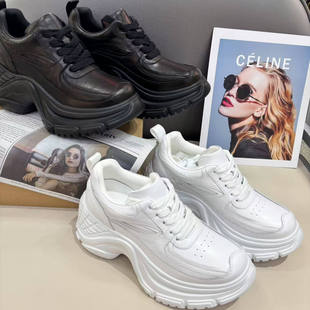 厚底小白鞋 增高9cm2025新欧洲站女真皮小个子增高时尚 百搭老爹鞋