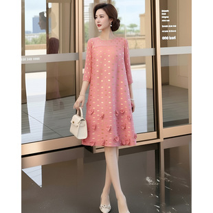 弹簧裙妈妈衣服 显瘦气质绿色裙子大码 三宅褶皱高端连衣裙夏季 新款