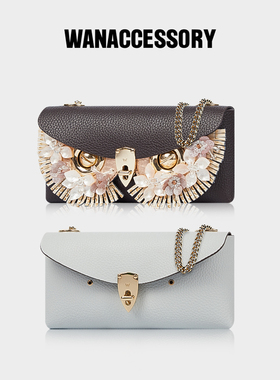 WANACCESSORY万蔻ALIAS系列乌木棕双面双色猫头鹰换脸信封小方包