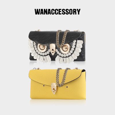 WANACCESSORY万蔻ALIAS系列黑黄双面双色猫头鹰换脸包斜挎信封包