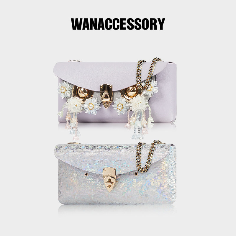 WANACCESSORY万蔻ALIAS系列牛皮双色双面紫藤灰猫头鹰换脸包