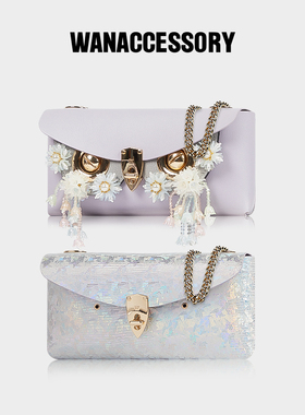 WANACCESSORY万蔻ALIAS系列牛皮双色双面紫藤灰猫头鹰换脸包