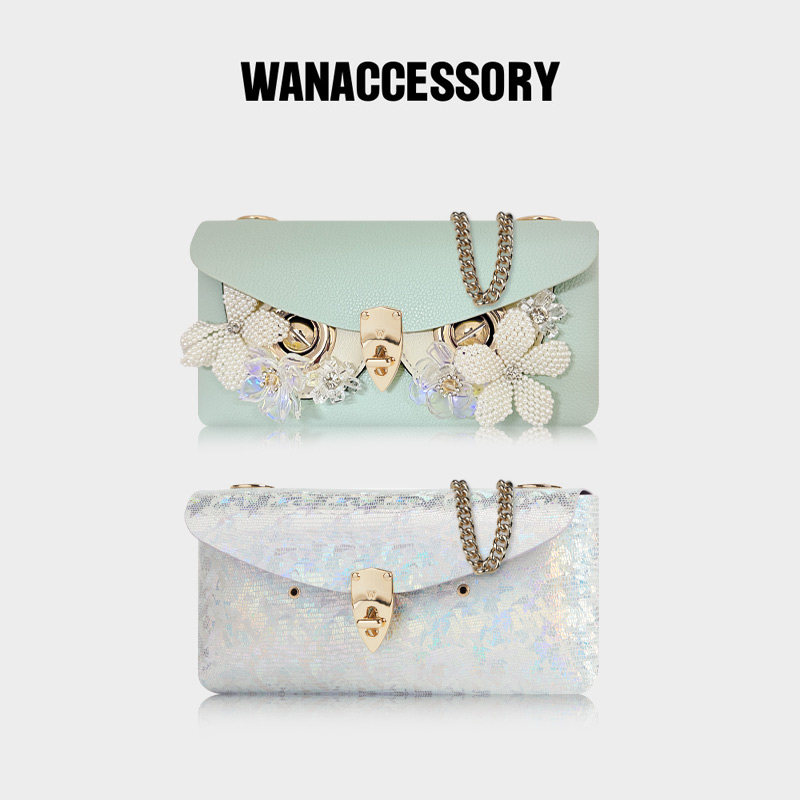 WANACCESSORY万蔻ALIAS系列浅薄荷绿碎银子猫头鹰换脸单肩斜挎包