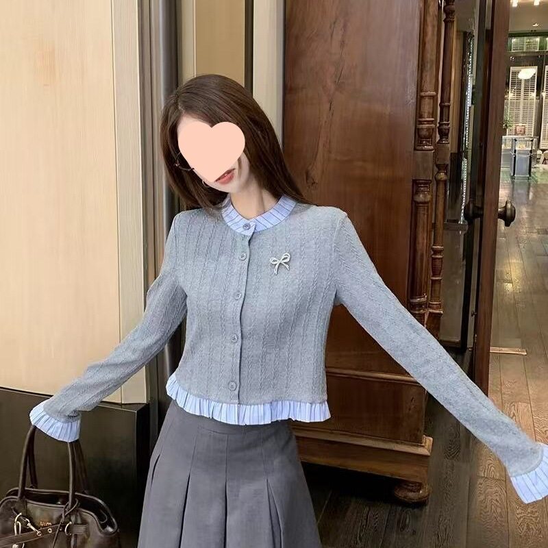 学院风灰色针织开衫连衣