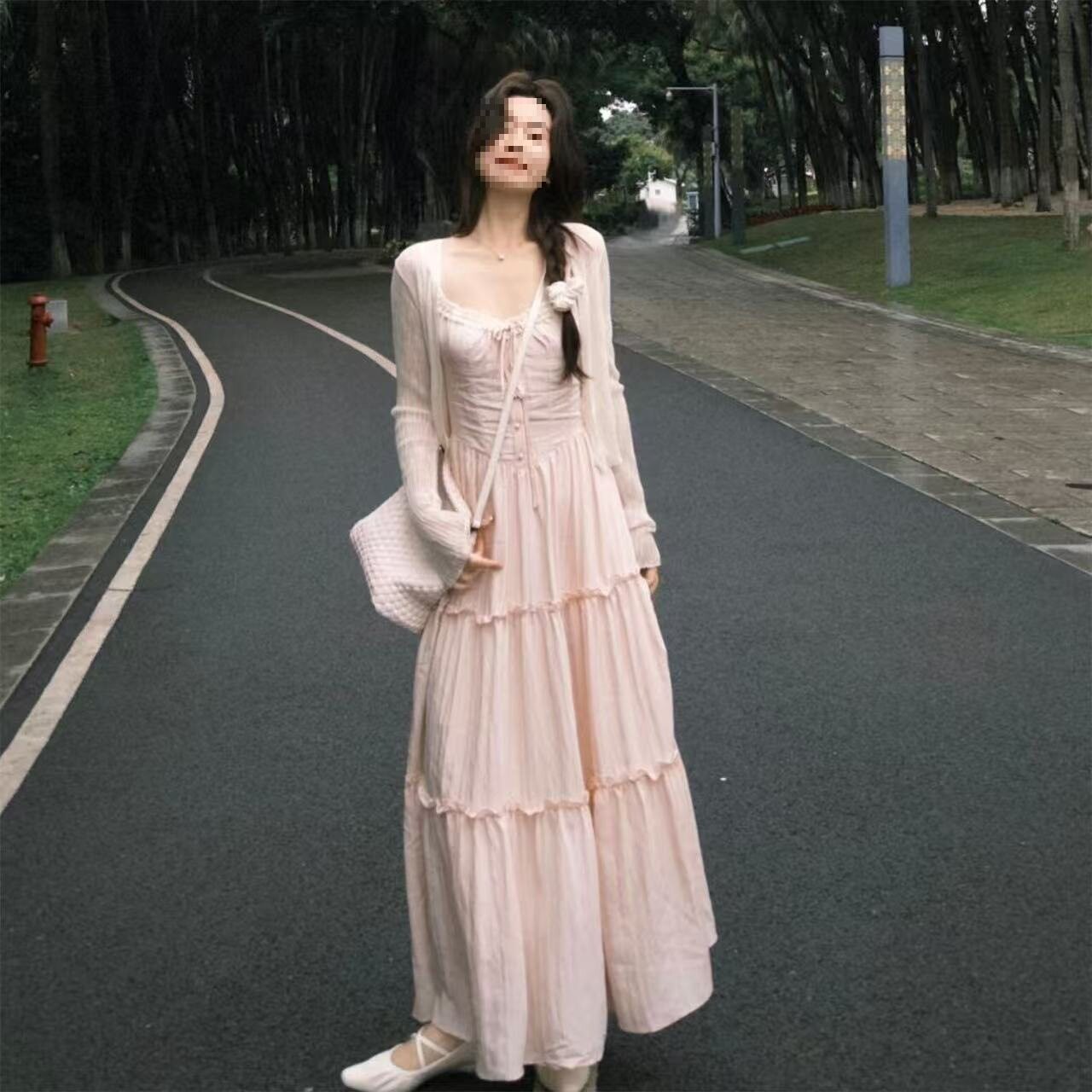 春季甜美通勤蕾丝拼接粉