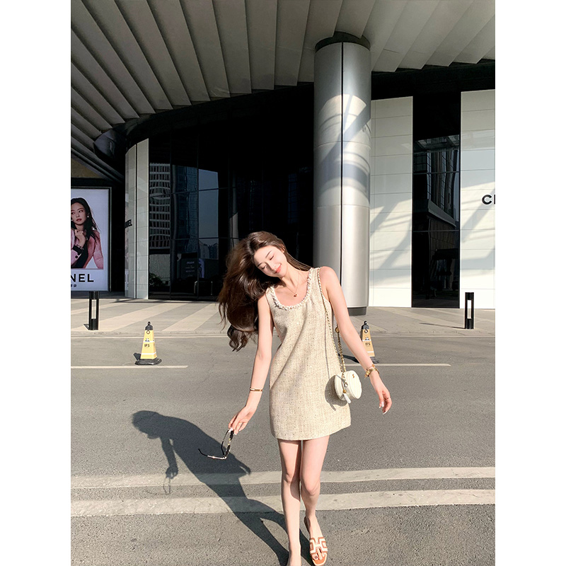 cchen陈陈 鎏金絮语 miu系小香风无袖连衣裙女法式高级感背心裙夏