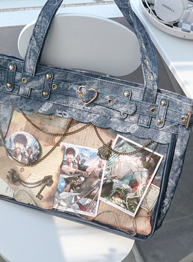 呜咚小铺原创亚文化朋克哥特辣妹pu单肩痛包包女【牛仔纹芙蕾雅】