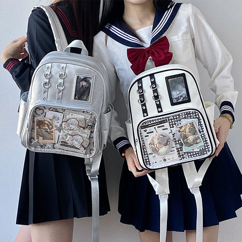 呜咚原创日常透明吧唧双肩痛包