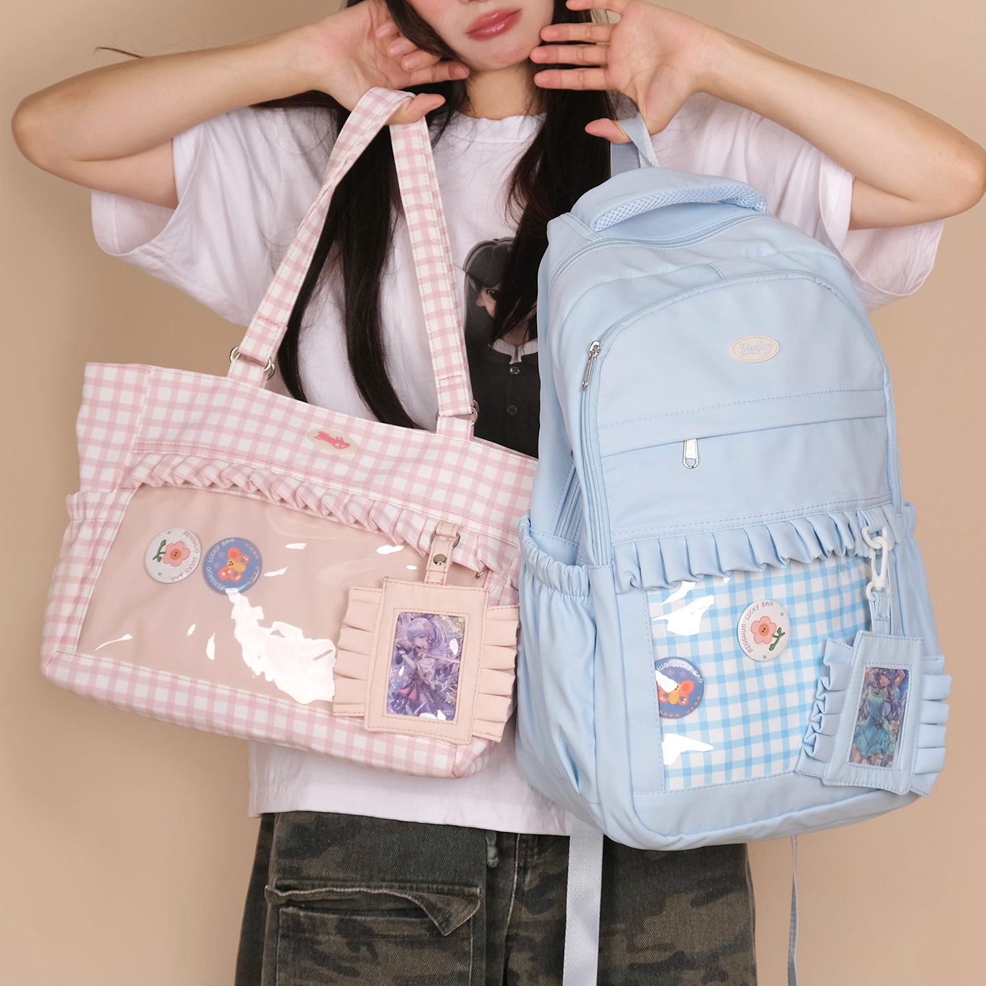 原创日常学院风双肩斜挎痛包