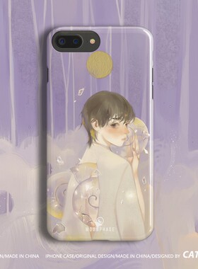 猫泽之岛原创月相紫色少年适用iPhonexr苹果手机壳xs硅胶7/8p软壳