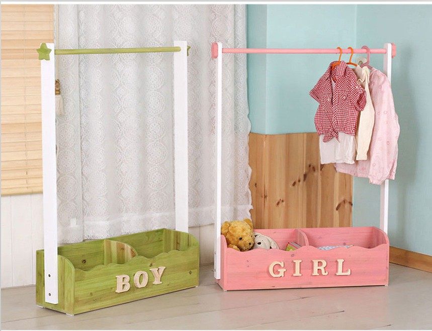 简约现代实木衣帽架松木儿童衣架落地卧室挂衣架创意衣服架可移动