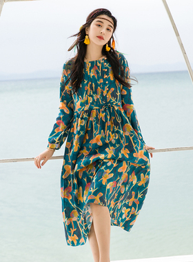 冉裳年新款裙子遮肚裙子仙女超仙森系长裙脚踝亚麻仙气民族风长裙