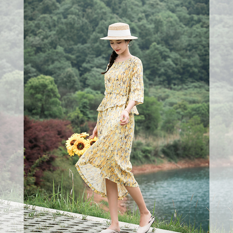 冉裳气质赫本风碎花裙a字裙田园连衣裙苎麻印花洋气大摆型长裙子,女装/女士精品,连衣裙,淘宝优惠券,粉丝福利购,淘宝优惠卷