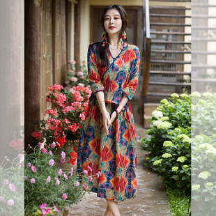 冉裳原创长裙气质红色复古赫本苎麻女士连衣裙新款 森林文艺春夏季