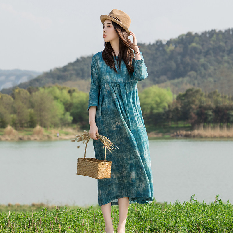 冉裳原创连衣裙女圆领宽松新款文艺复古仙女超仙苎麻印花长裙春夏,女装/女士精品,连衣裙,淘宝优惠券,粉丝福利购,淘宝优惠卷