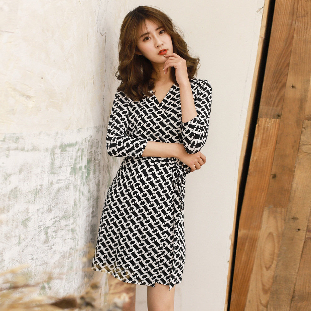 欧美女装同款锁链短款无领裹胸连衣裙女PG DVF身裹裙2025夏季新款
