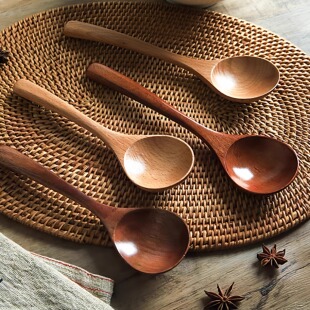 日式创意实木勺木质汤勺长柄拉面勺家用粥勺嗦粉小勺子吃播干饭勺