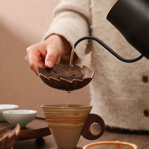 椰子壳藤编手工茶漏滤器收纳底座