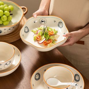 复古陶瓷盘子创意餐盘个人专用小盘子可爱熊猫餐具米饭碗家用菜盘