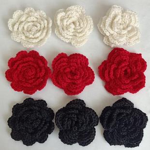 手钩花朵羊毛线玫瑰花手工编织山茶花毛衣胸花服装饰品配件约8cm
