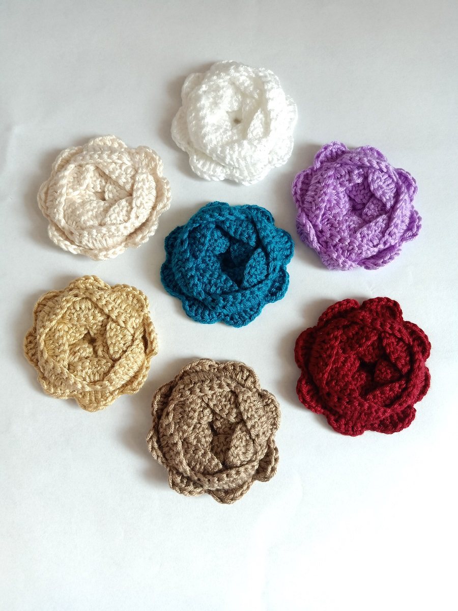 手钩毛线胸花手工编织胸针别针玫瑰花服装饰品配件8cm装饰大花