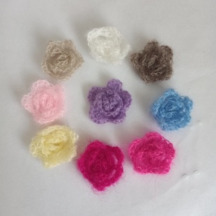 手钩马海毛玫瑰花3.5cm手工编织山茶花毛线花朵辅料胸花毛衣配件