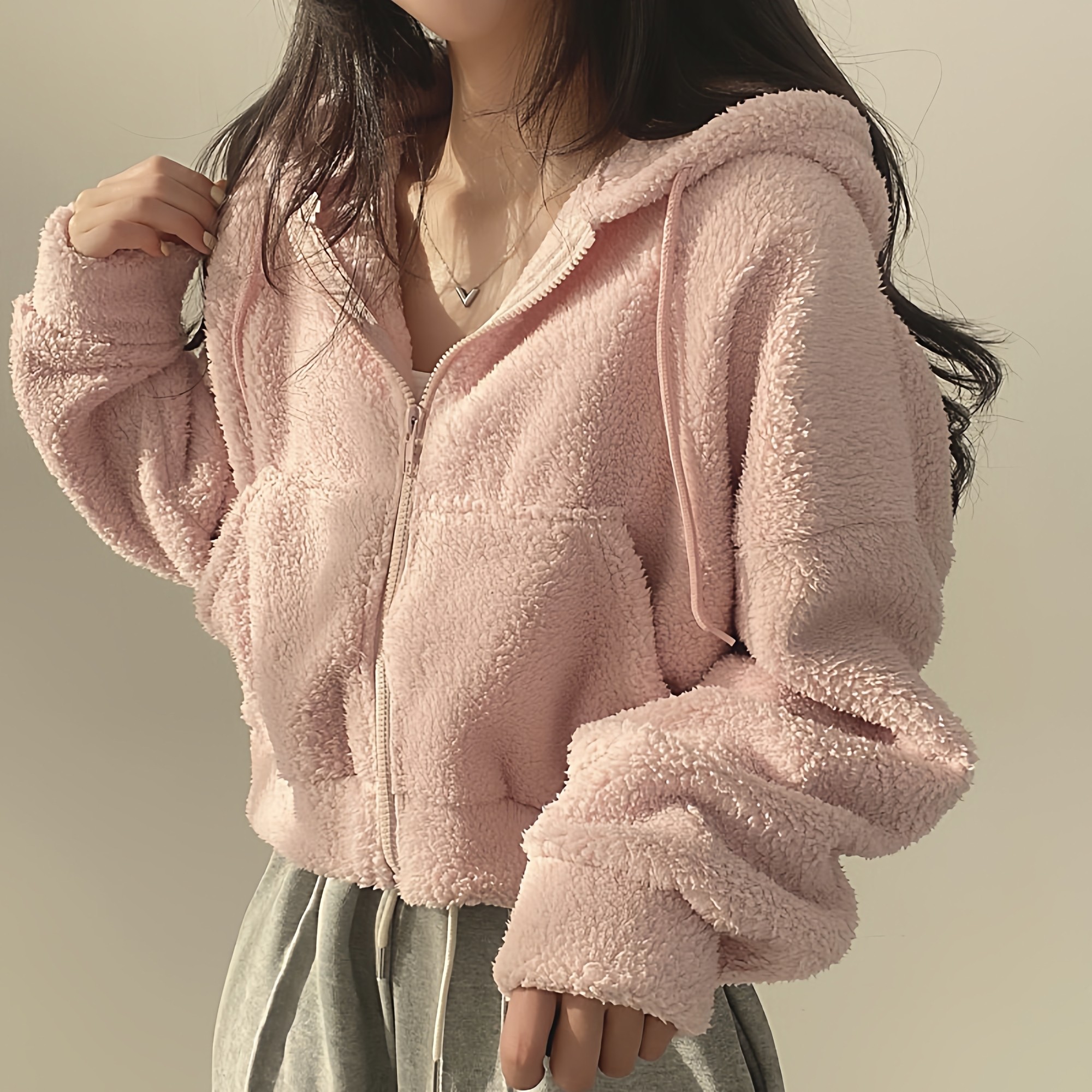羊羔绒卫衣女2025秋冬装加厚保暖毛茸茸夹克短款拉链连帽外套女潮,女装/女士精品,卫衣/绒衫,淘宝优惠券,粉丝福利购,淘宝优惠卷