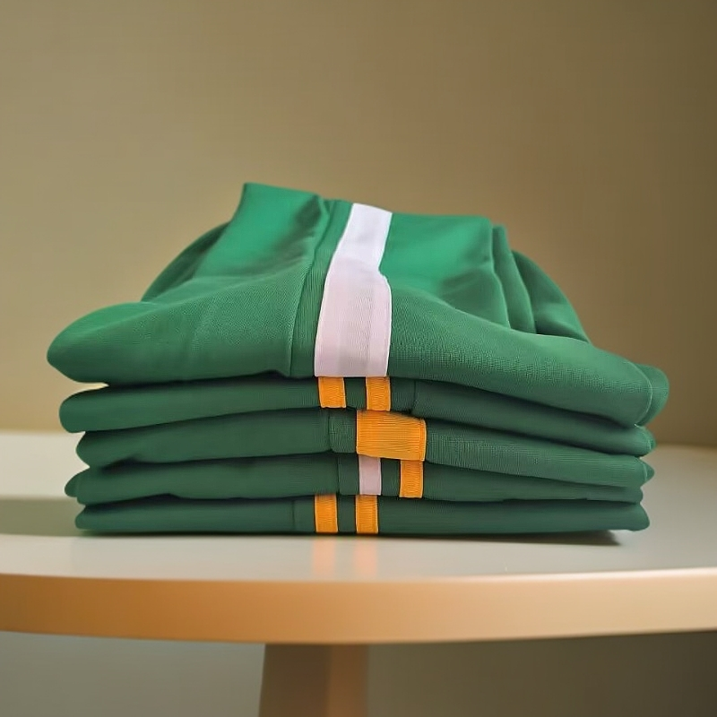 浅绿色中小学生双白条秋冬校服裤