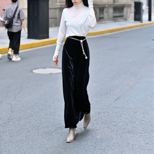 2025秋季 新进口金丝绒长裙原创百搭女士半身裙A字半裙松紧腰裙子