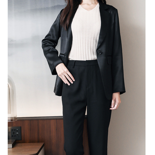 2026新款春秋OL通勤西装显瘦修身进口醋酸丝滑重磅缎面女西服外套