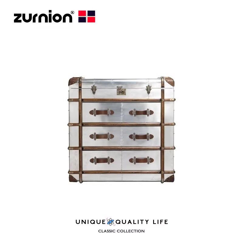 zurnion工业风设计globetrekker aero chest太空铝复古储物茶边几