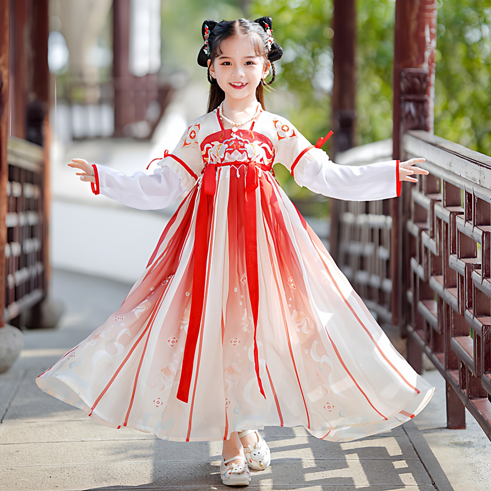 女童原创超仙汉服襦裙春夏古装古筝演出服公主裙古筝服新款儿童红