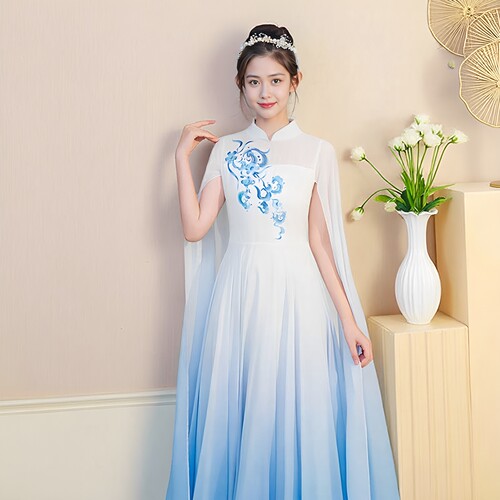 女童古筝演出服中国风古典合唱服