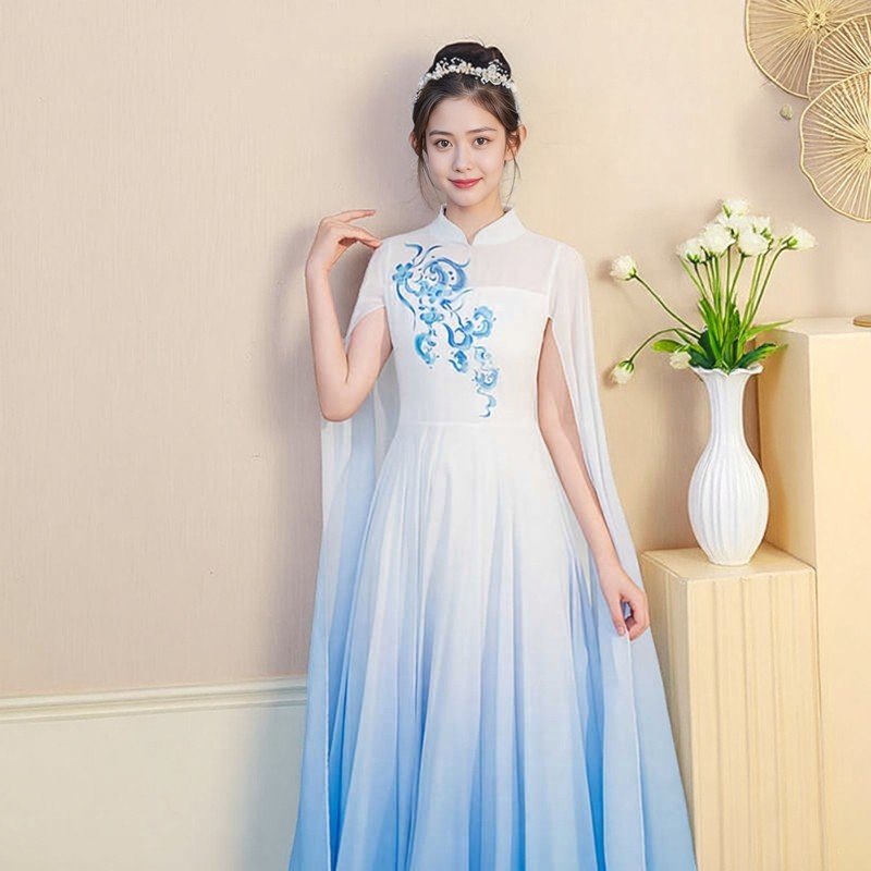 女童古筝演出服中国风古典合唱服