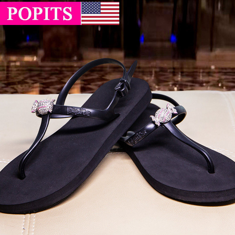 popits蓝色夹脚舒适风休闲凉鞋